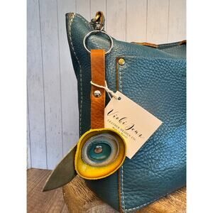 Genuine Leather Purse Charm Green Light blue Dark Keychain Bag Charm Accessory